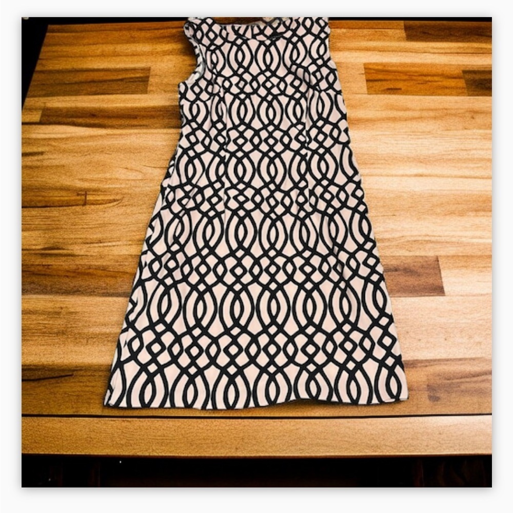 Geometric  Pattern Sheath- Creme-Off White /Black -NWOT-Sz 10-Chic & Flattering - Picture 10 of 13
